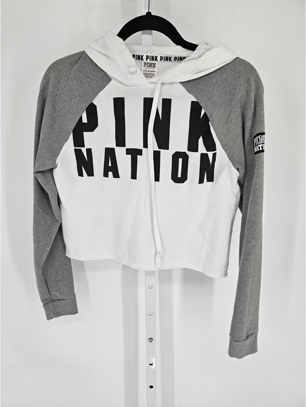 Pink by Victorias Secret Sz XS Cropped Pullover Hoodie Black White Gray Y2K